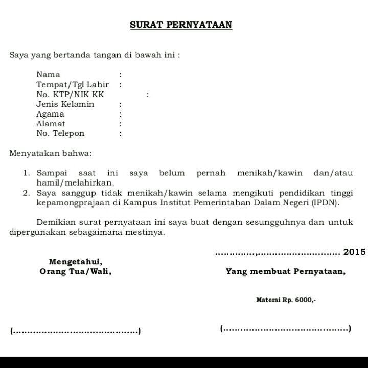 Muda Praja Ipdn Xxvi On Twitter Contoh Surat Belum Menikah Dan Bersedia Tidak Menikah Selama Pendidikan T Co 9c8l3auwzw