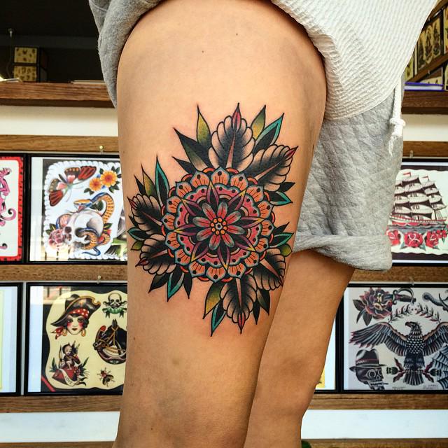 TattooGrid on Twitter Mandala Tattoo On Thigh By Kirk Jones Ink  Tattoos httptcogpELWW9PEQ httptcoZBEDHMFmsu  Twitter