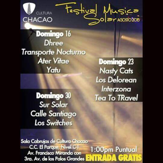 LOS SWITCHES!!!  domingo 30 de agosto, sala cabrujas de Cultura Chacao, Festival de música Solar, entrada gratis
