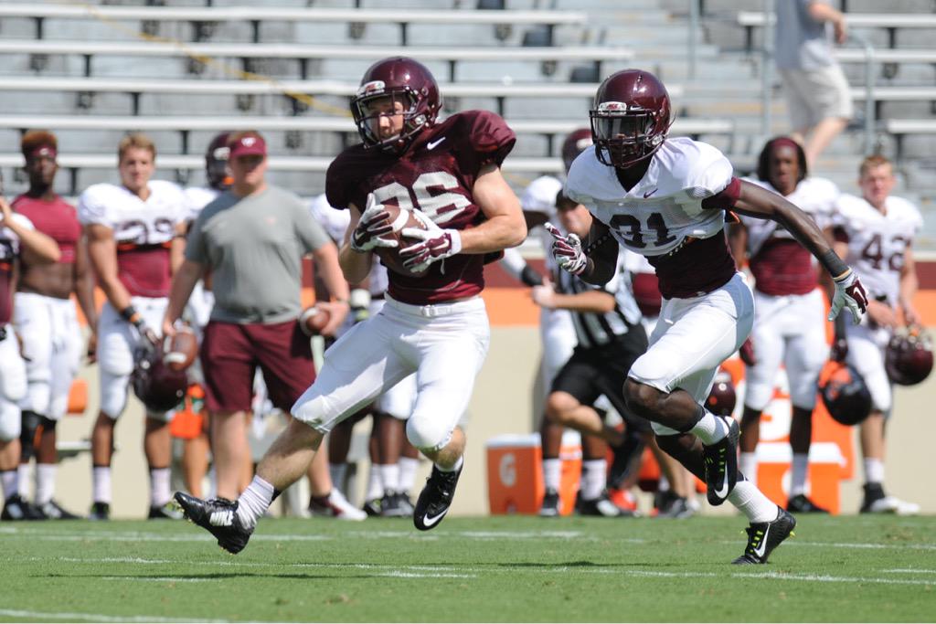 HokiesFB's tweet image. More great pics from yesterday&apos;s scrimmage. No practice today as we get some rest &amp;amp; watch the video

#VTCampLife