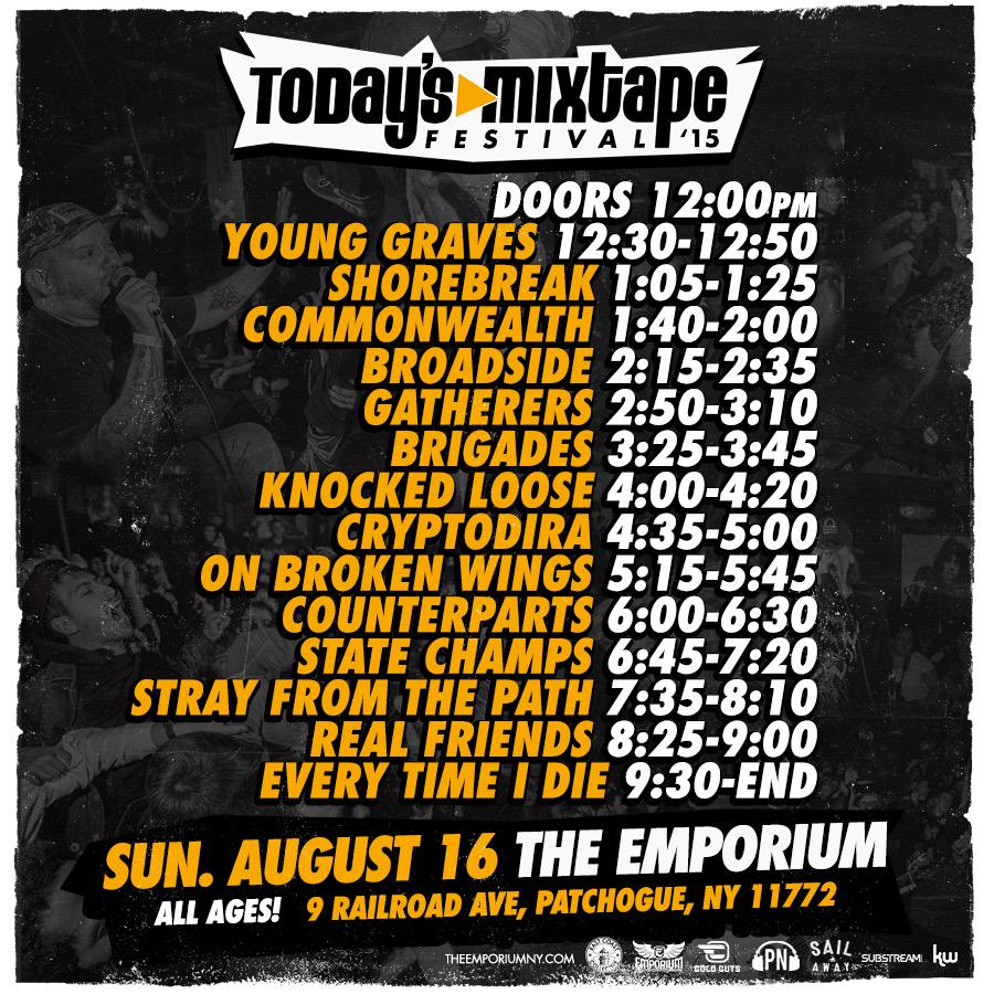 mixtapefest's tweet photo. Set times for today, let's do this. Tickets will be available at the door all day! #TMF2015 http://t.co/KZQoegAJLd
