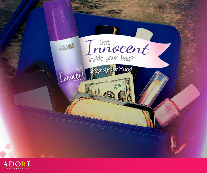 AdoreFragrances's tweet photo. Got Adore Fragrances in your bag? :) Better grab INNOCENT Splash Cologne if you still don't have it! #SprayYourMood http://t.co/p5bnMtaOkN