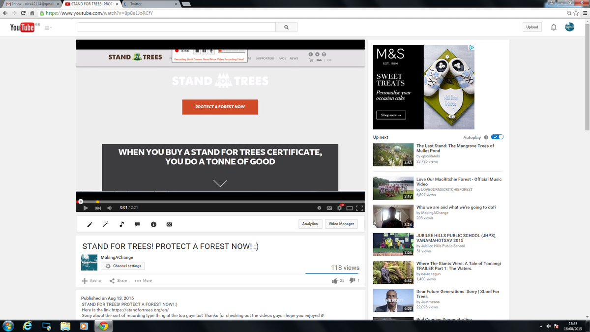 MakingAChangeYT's tweet photo. CHECK OUT OUR LATEST STAND FOR TREES VIDEO TO SUPPORT OUR PROJECT! LINK HERE: https://t.co/oFSEwq8oVa :) http://t.co/jJY57Mr5S2