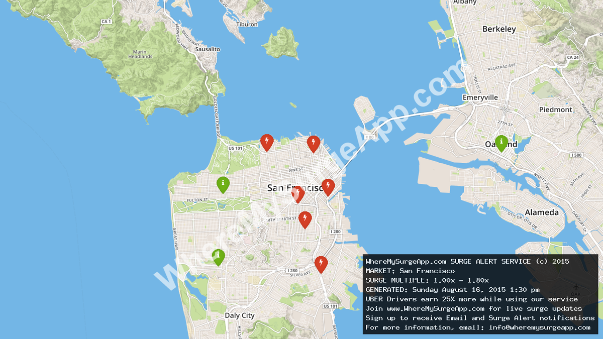 WhereMySurgeApp's tweet image. #UberPartners in San Francisco - get that surge money! #ridesharing #Uber_SF #SanFrancisco