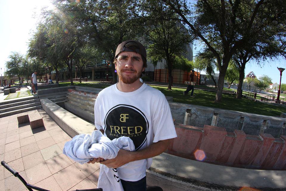 Scuba Steeze rocking our Classic Logo tee at our street ride a few months back! #Freedbikes