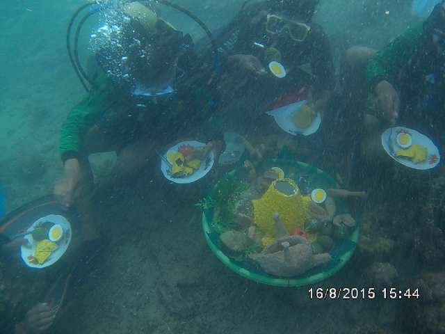 idmc_coralsaver's tweet photo. Potong tumpeng jg dilakukan o/ Puslatpumar-5 Baluran di Pantai Jangkar Situbondo (16/8) #SOLL #70thRI @savecoralid http://t.co/apE73pw09t