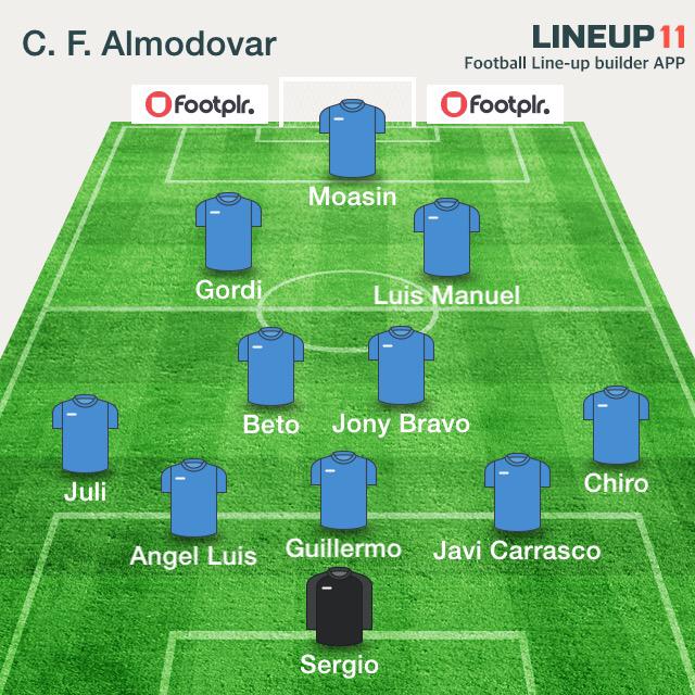 CFAlmodovar's tweet photo. XI inicial del @CFAlmodovar en su partido frente al @daimielrcf: http://t.co/s5TPeuxxV1