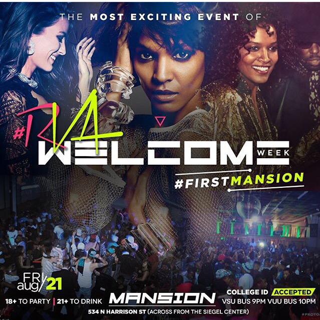 iRepVSU's tweet photo. #FirstMansion
Friday @MansionOnFriday 

Text FirstMansion to 804.908.9688 for advance tickets!

Music By @Awall804 http://t.co/labInpalc6