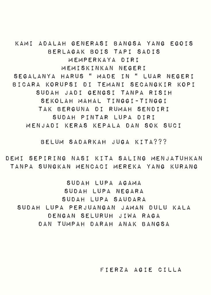 Tulisan kecil dari vokalis TUFFA <a href="/alliceiga/">fierza agie cilla</a> untuk negeri kami indonesia
