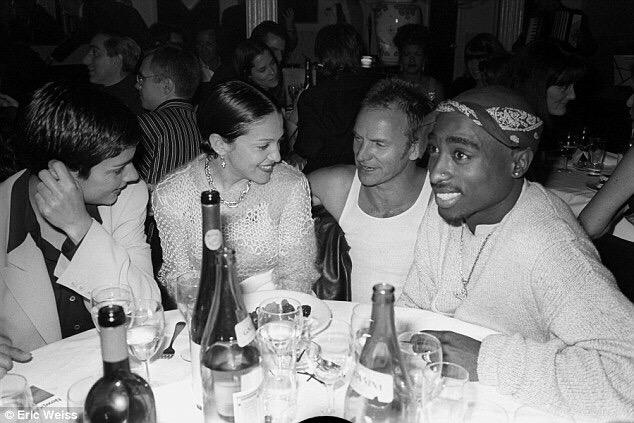Ingrid Casares, Madonna, Sting, and Tupac at a dinner party in 1994. Happy Birthday 