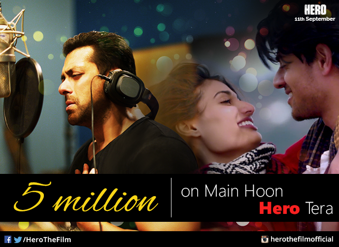 HeroTheFilm's tweet photo. .@BeingSalmanKhan's #MainHoonHeroTera hits 5 million views http://t.co/q61lyDch5B 

Next milestone kitne million ka? http://t.co/DKwTlc9UnL