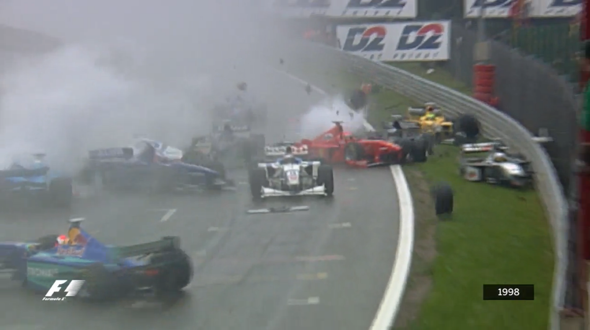 F1's tweet image. 'Never before had so many cars been destroyed in so little time'

Recalling 1998 at Spa &amp;gt;&amp;gt; f1.com/1NAqQGa