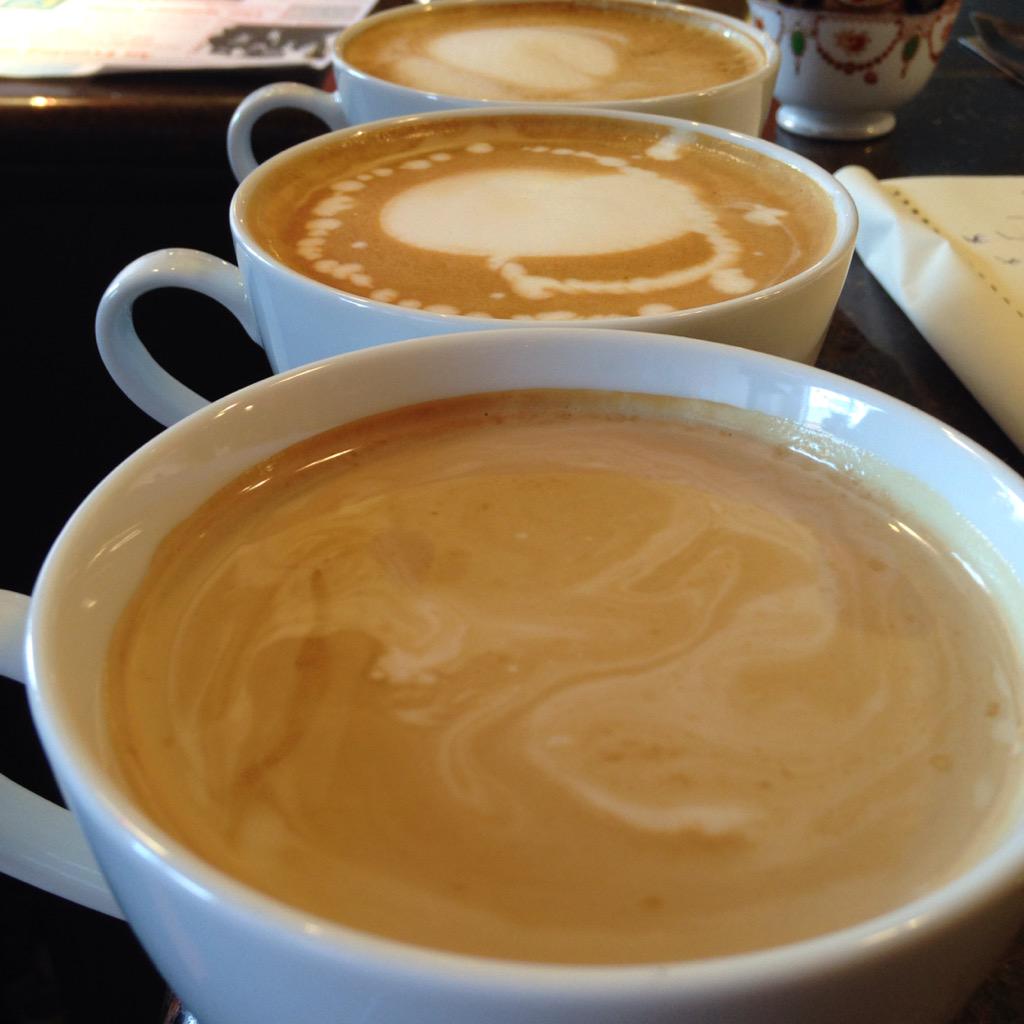 Writeblendcafe's tweet photo. #theblend the three muska-coffee's! White Americano; latte and flat white!👨‍👨‍👦 http://t.co/zS1sDQxzsv