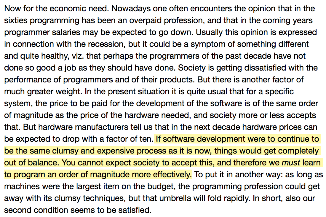gyimhu's tweet photo. Dijkstra about why we will find better ways to build software (1972): http://t.co/XYnkABTIzP http://t.co/jvFjjLzi1F