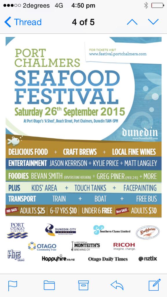 Hope you can join us for the #seafoodfestival at #portchalmers #dunedinnz on 26th September!