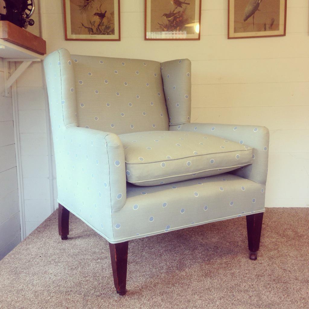 The #edwardianchair has been rebuilt & has a new duck feather #cushion. Upholstered in Vanessa Arbuthnott #fabric