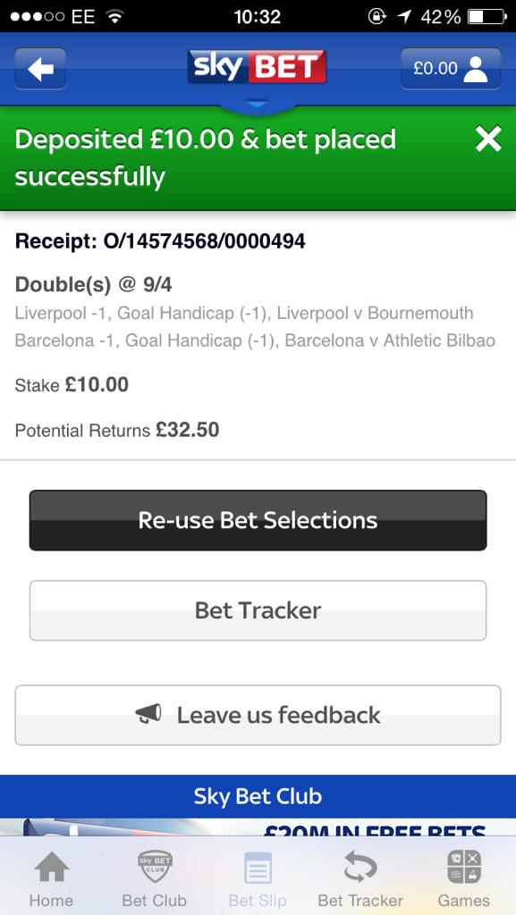 PickTheOdds's tweet photo. £10-£1000 Challenge Leg 1:

LIVERPOOL (-1) v Bournemouth
BARCELONA (-1) v Bilbao

£10 returns £32.50 at SkyBet @ 9/4. http://t.co/KehtyCp8rA