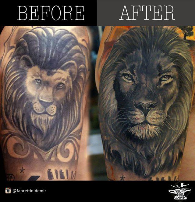 The before one has been covered up 4 times Daha önce 4 kez farklı sanatçı tarafından düzeltilmeye çalışılmış dövmedr