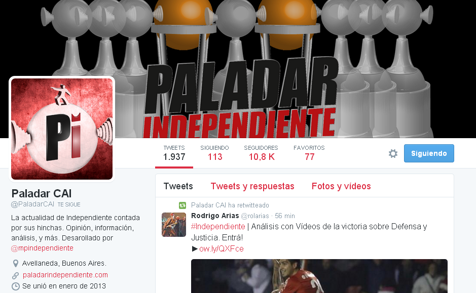 mpindependiente's tweet photo. Como siempre, te recomendamos seguirnos en @PaladarCAI, donde vivimos el día a día futbolístico de #Independiente. http://t.co/H5pDZ8N63n