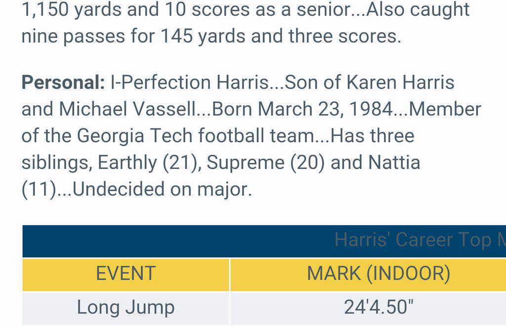 playazball's tweet image. @RockMornings GT had a football player named "I-Perfection" Harris. Check out his siblings #oddnames #gripelist