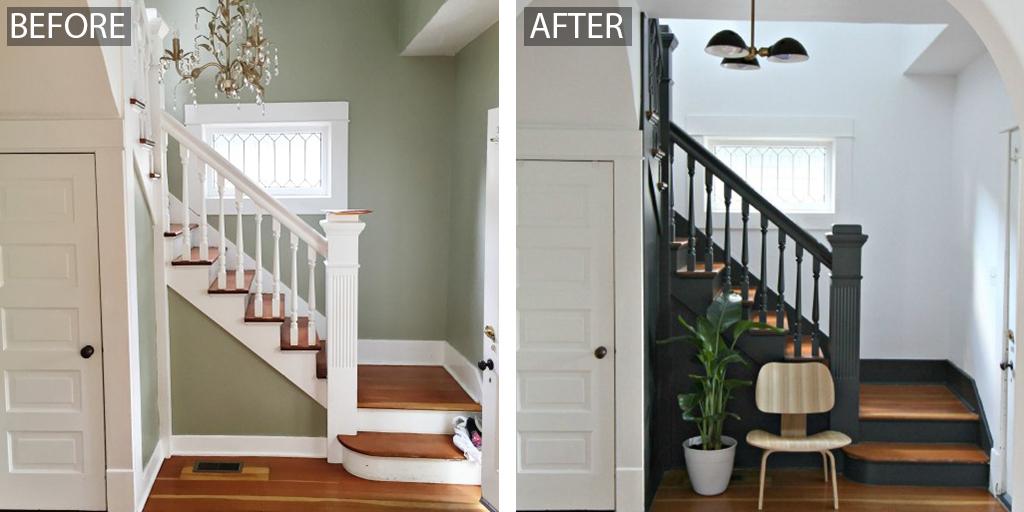 Benjamin_Moore's tweet photo. For this look @simplygrove used our durable Aura Interior in Midnight Oil 1631 on the stairs: http://t.co/TQixX0zTzp http://t.co/koDlTZraet