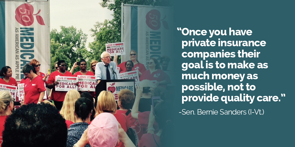 SenSanders's tweet photo. Private insurance companies' goal is to make as much money as possible, not to provide quality care. http://t.co/nj7HhGlYJ6