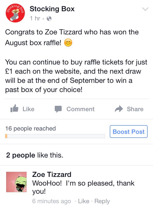 StockingBox's tweet image. The winner of the August box raffle!