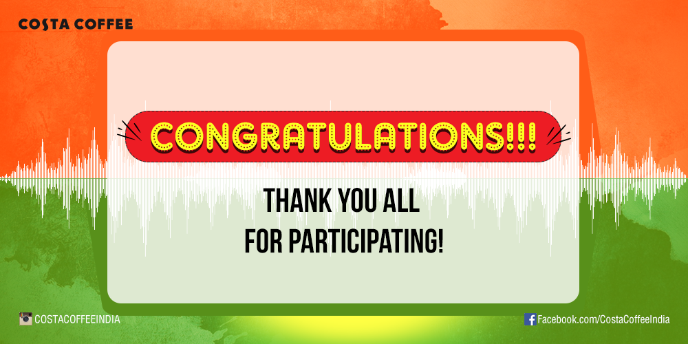 CostaCoffeeInd's tweet photo. And the WINNERS OF #FREEDOMASH are @ghunjain AND @shaiphaliG !!! CONGRATULATIONS!!!! http://t.co/cnvkafgotW