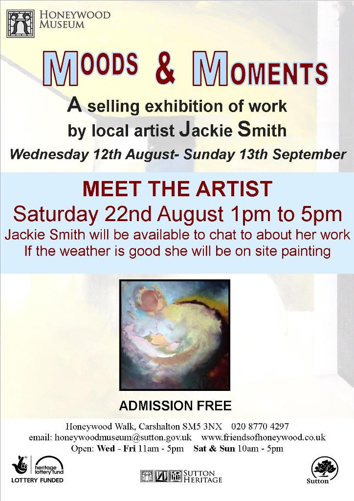 Sat 22 Aug 1-5pm - come and meet artist <a href="/Jaxsmiff/">Jackie smith</a> and view her wonderful exhibition <a href="/HoneywoodMuseum/">The Friends of Honeywood Museum</a> #Carshalton