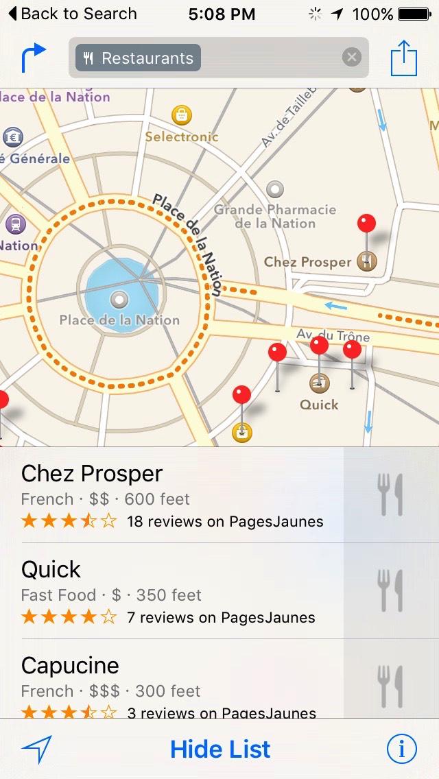 1. "PagesJaunes" is a reference? 2. "Quick" 4 stars, so better rated than "Chez Prosper"? Bad start to build trust...