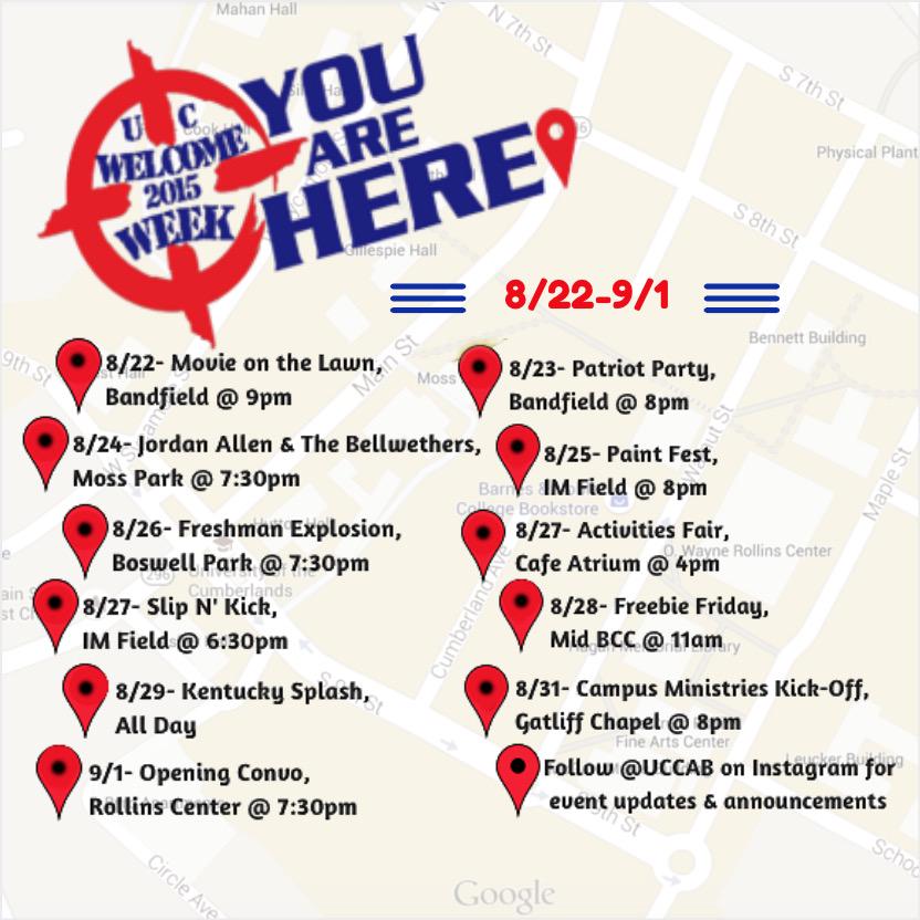 UC_CAB's tweet image. Welcome Week is right around the corner! Where are you going to be? #youarehere #patriotpride
