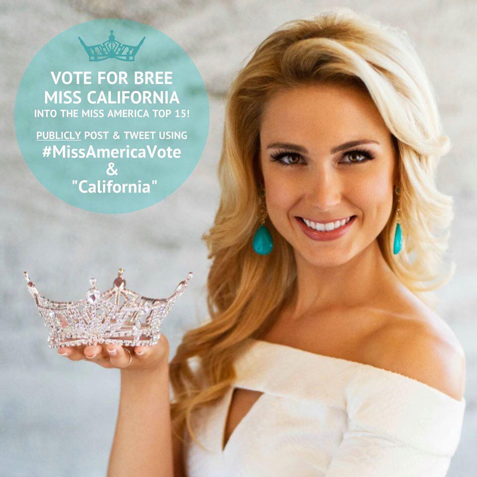Share publicly repost daily #MissAmericaVote &amp; "California"
Vote Bree Miss California into the Miss America top 15