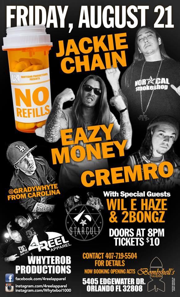 CremRo's tweet image. Friday in Orlando FL! #StarCult #GradyWhyte #EazyMoney #Twobongz #JackieChain #Jit812 #WilEHaze @ bombshells tavern!