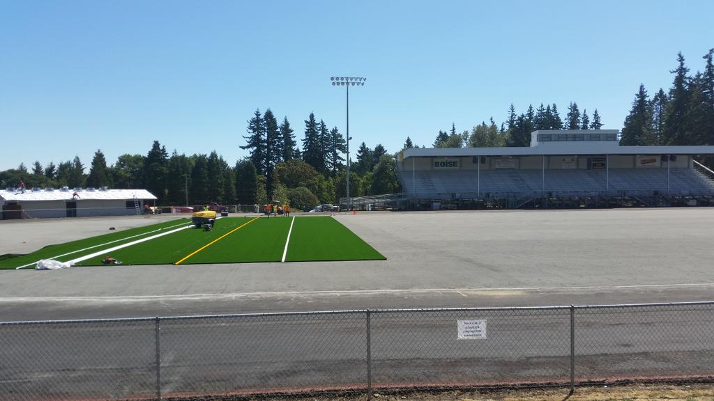 First two patches of turf are sewn together