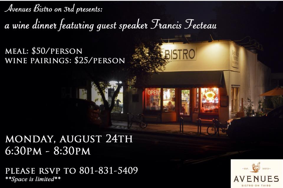 slclunches's tweet image. #Wine #dinner alert: Avenues Bistro on 3rd &amp;amp; @LibationSLC are teaming up on 8/24! ow.ly/QZncJ