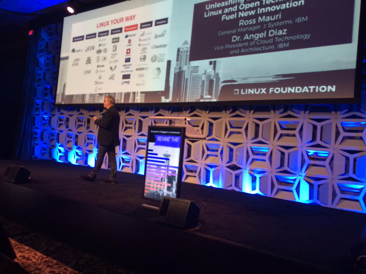 Docker's tweet image. .@rossmauri discussing the power of @docker on @IBM&apos;s #mainframes at #LinuxCon @linuxfoundation #IBMz @ibmzsystems