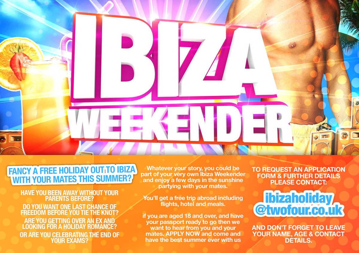 .<a href="/WillEvans5/">Will Evans</a> We're seeking groups of guys &amp; gals who want 2 come 2 IBIZA 4FREE! fancy a holiday? #ApplyToday RT
