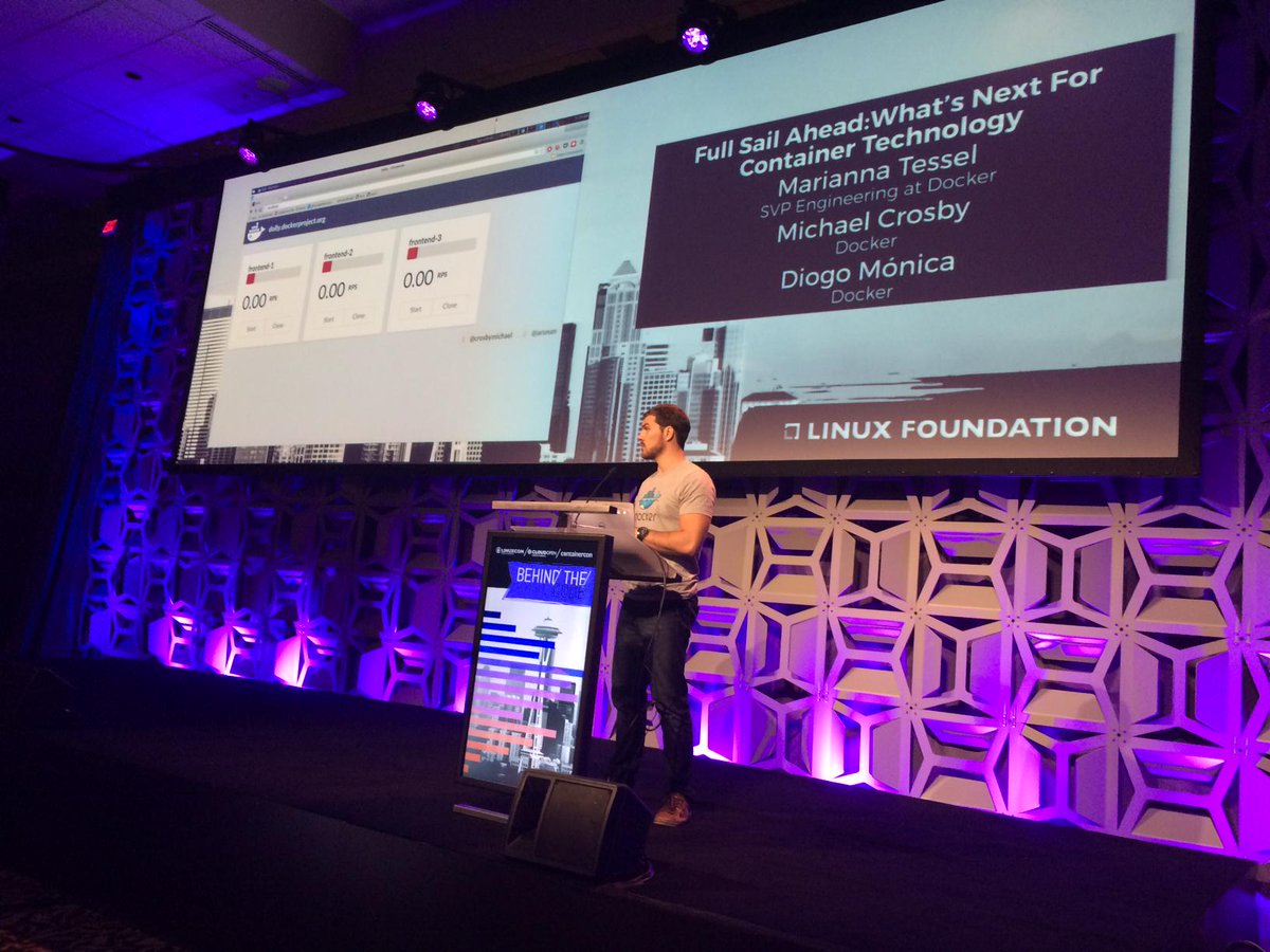 Docker's tweet image. .@diogomonica shows how @Docker Content Trust provides guarantees for #dockerized #apps at #LinuxCon @linuxfoundation
