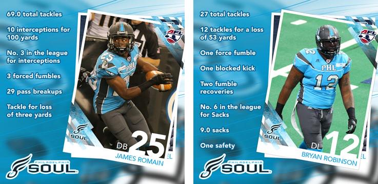 soulfootball's tweet photo. Congrats to DB James Romain &amp; DE Bryan Robinson who have earned All Arena Defense Honors! http://t.co/8RoNOwbFqh