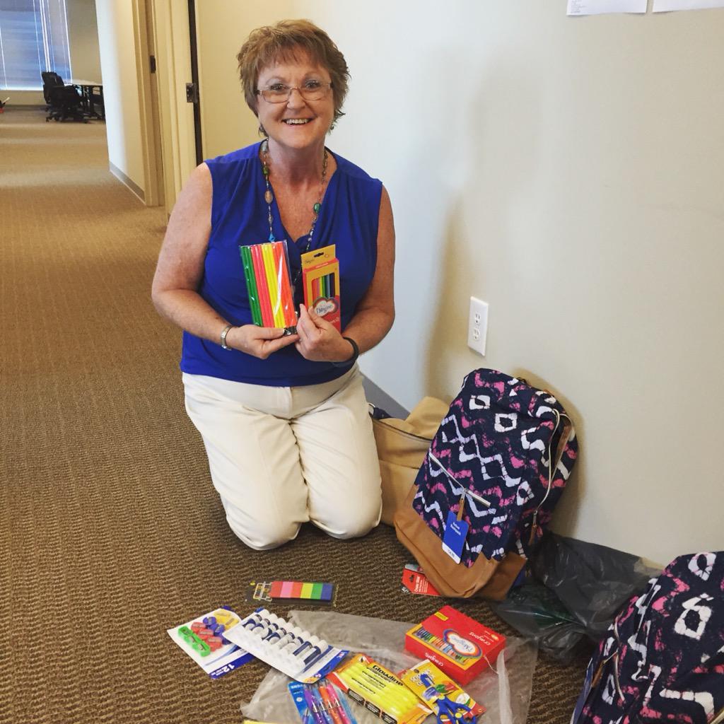 MMThrive's tweet photo. So thankful for Angie McCarter and all the other employees who are filling backpacks for Sugar Creek Charter School. http://t.co/MrDKYFgaGr