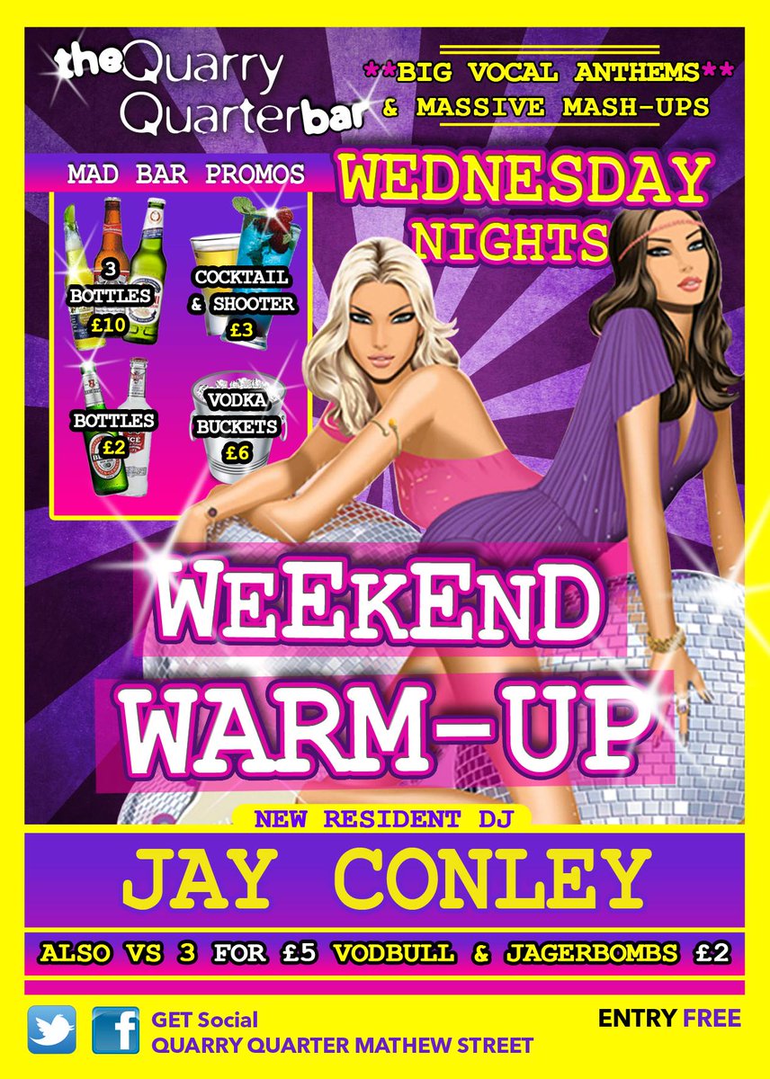 THE WEEKEND WARM-UP is our countdown to this weekend
With our fantastic resident Dj JAY CONLEY on the decks