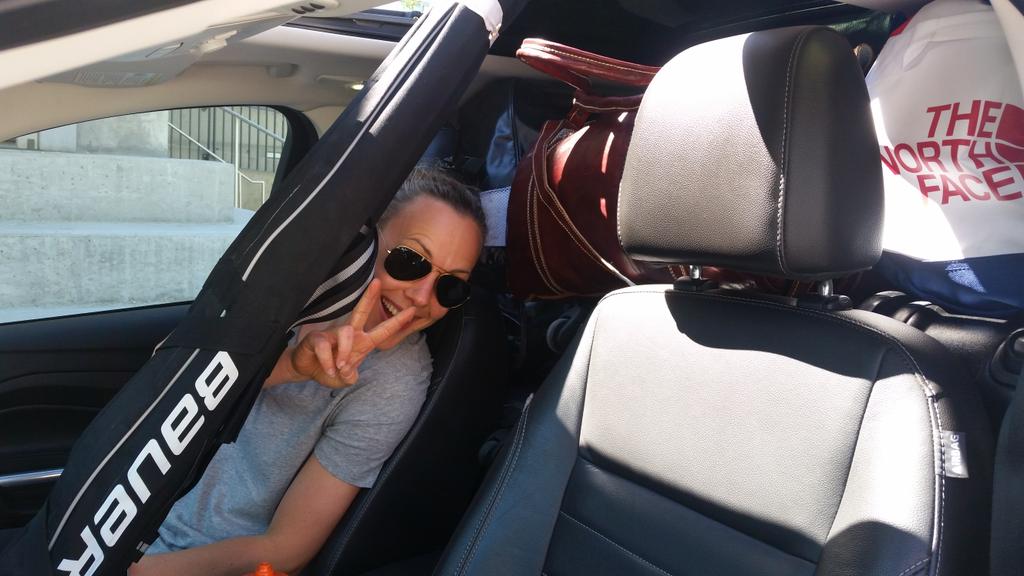 DarbyYoung's tweet photo. Norwegians travel lite!! @IngvildFarstad! Can't move in the car!! Sticks hanging out of the sunroof! http://t.co/JGJ5G9GPKe