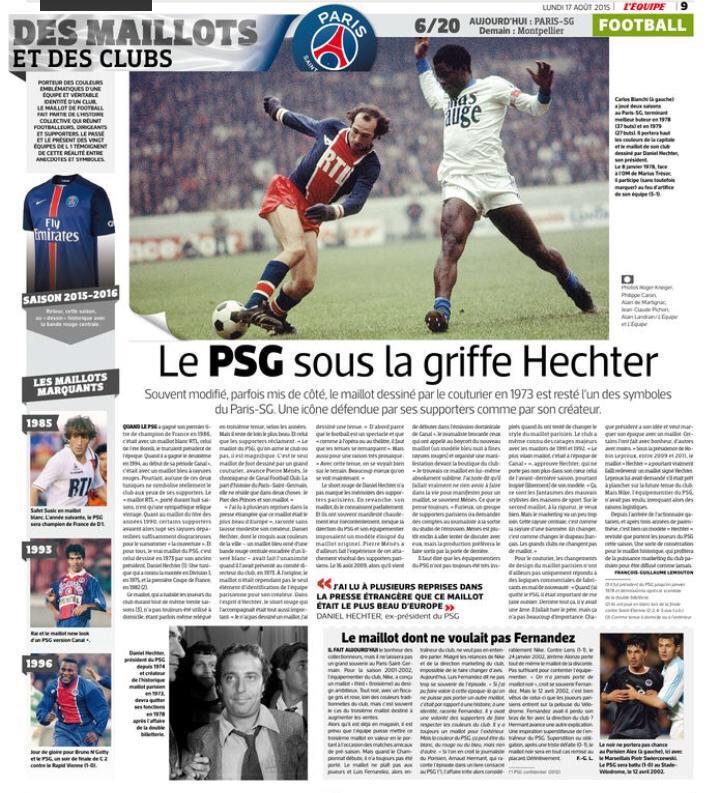 Histoire_du_PSG's tweet photo. Le #PSG sous la griffe Hechter, aujourd'hui dans @lequipe http://t.co/VmAad0Y55j