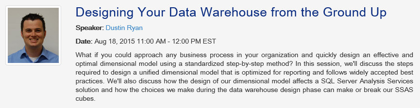 SQLDusty's tweet image. Join me & @MitchellSQL as we present Designing your #Datawarehouse from the Ground Up--> bit.ly/1JmHcEC #sql