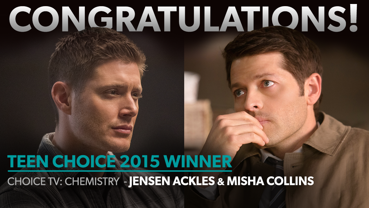 cw_spn's tweet photo. CONGRATULATIONS to @JensenAckles and @mishacollins on their #TeenChoice 2015 award! http://t.co/hkPu2hZ4C2
