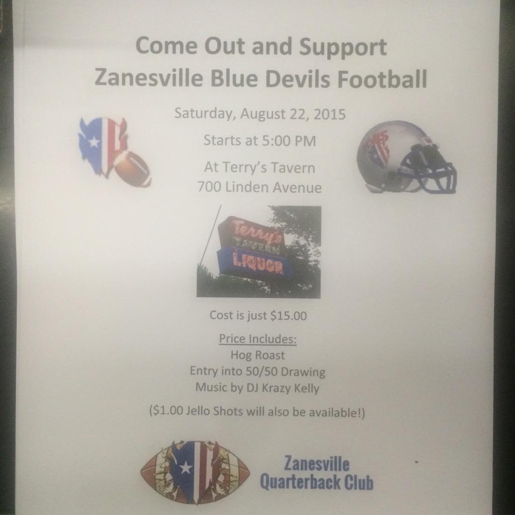 8Tavern's tweet photo. Come help Terrys support the ZHS Quarterback Club this Saturday (8-22). Fun starts at 5:00. http://t.co/pI5Hg558jd