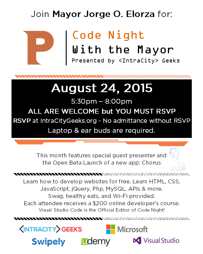 andypvd's tweet photo. The city that codes together, grows together! Join on Aug 24 for #codenightPVD w/ @Jorge_Elorza. http://t.co/ZIZrFM43y9 @NicoMPollock