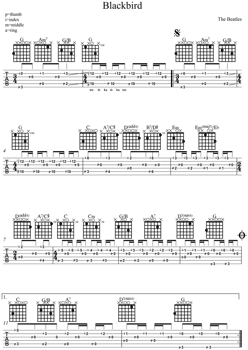 HGuitarLessons's tweet image. The guitar chart for "Blackbird" by #TheBeatles #Guitar #Lessons #Hobart #GuitarLessonsHobart #Tasmania