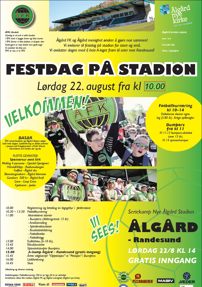 algardfk's tweet photo. ÅFK og Ålgård menighet inviterer til fotballfest på lørdag. Motstander er @rilteam. Velkommen! http://t.co/ngVxnStvkr