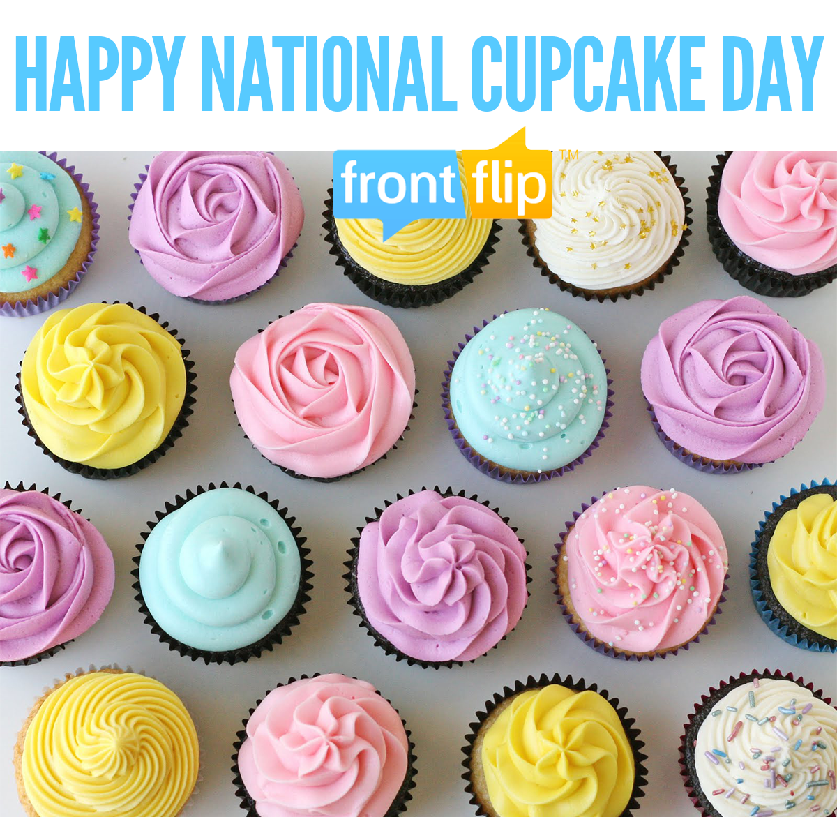 FrontFlip's tweet photo. Happy #NationalCupcakeDay! This Monday satisfy your sweet tooth, and don't forget to check Front Flip for deals! http://t.co/cctCsjMQ9q